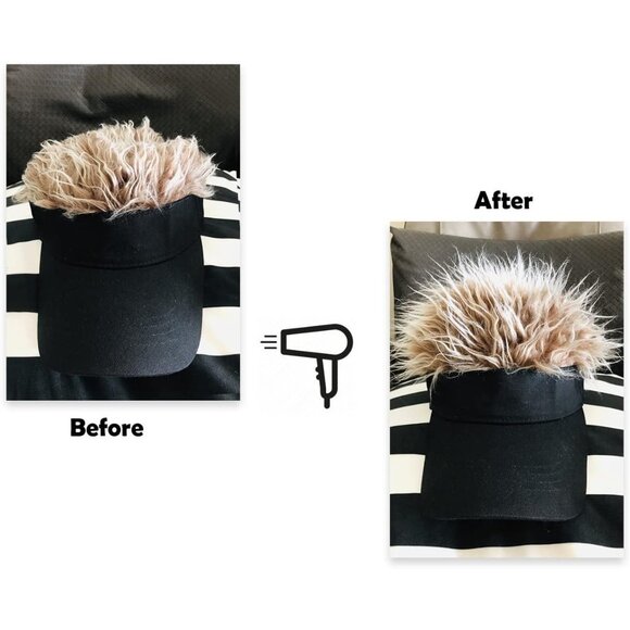Men's Black and Brown Adjustable Visor Hat with Spiked Wigs Fake Hair Visor - Picture 7 of 9